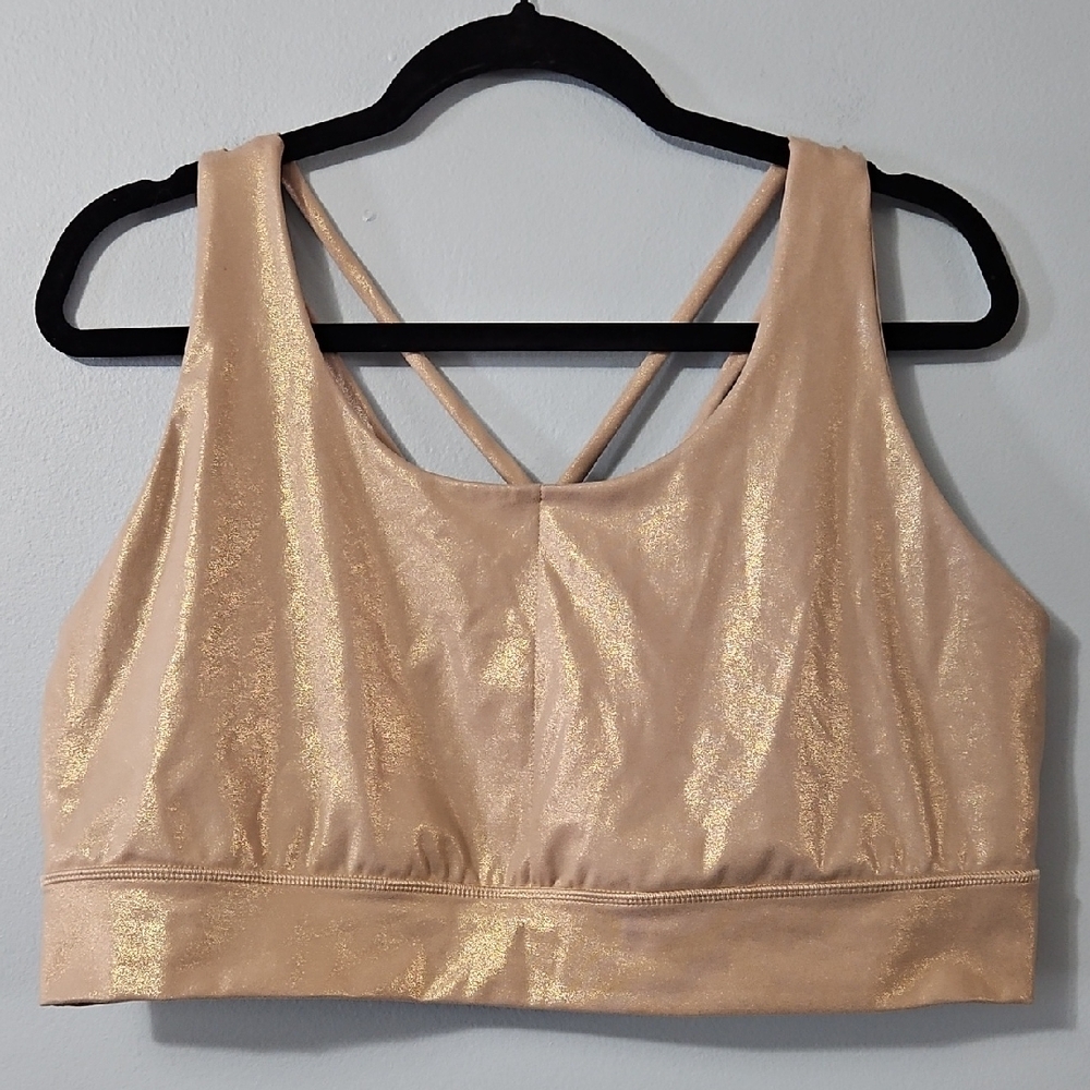 Live Well Nature Shimmering Gold Women's Sports Bra Faux Leather Look Size 1X
